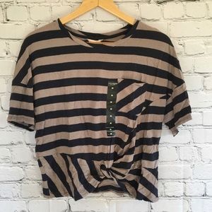 Lucky Brand Striped Twist-Hem Navy/Gray T-Shirt NWT